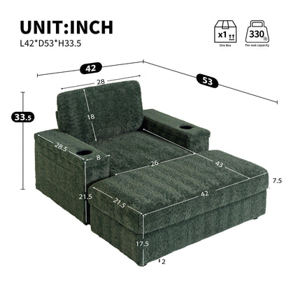 Roomfitters Oversized Chaise Lounge Sofa Bed with Ottoman, Faux Fur Sleeper Chair with Cup Holders