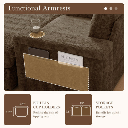 Roomfitters Oversized Chaise Lounge Sofa Bed with Ottoman, Faux Fur Sleeper Chair with Cup Holders