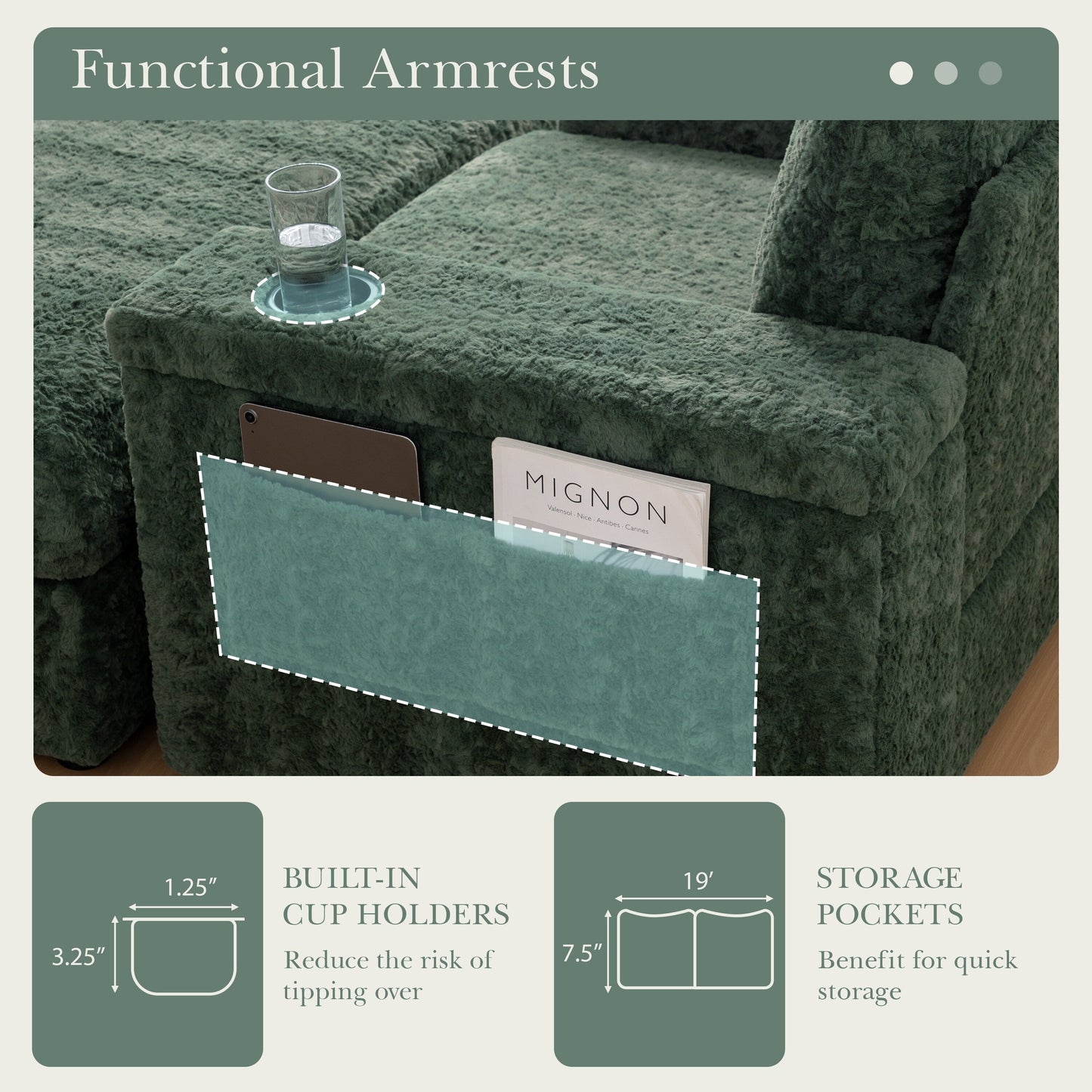 Roomfitters Oversized Chaise Lounge Sofa Bed with Ottoman, Faux Fur Sleeper Chair with Cup Holders