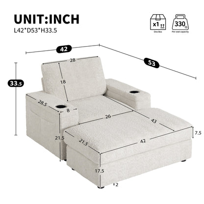 Roomfitters Oversized Chaise Lounge Sofa Bed with Ottoman, Faux Fur Sleeper Chair with Cup Holders