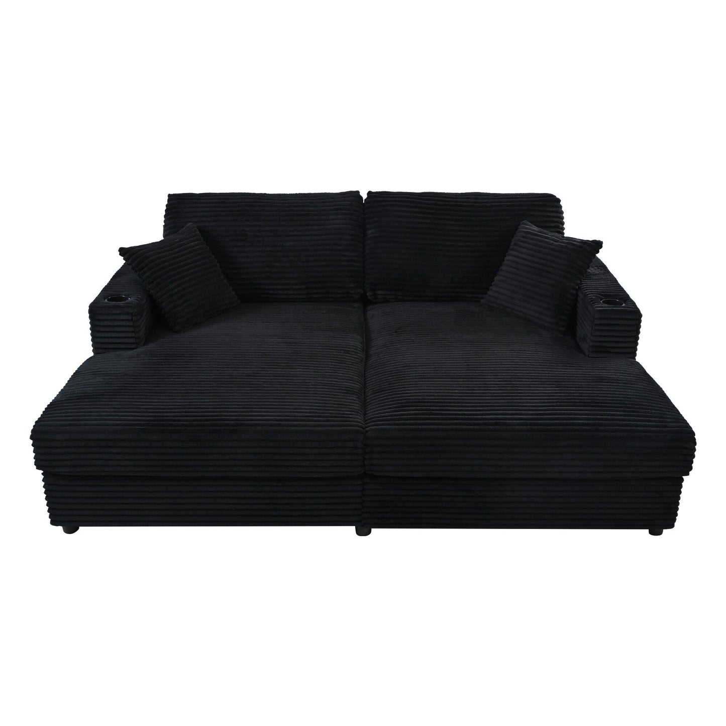 Roomfitters Oversized Loveseat Chaise Lounge Sectional Sofa Bed, Corduroy Sleeper with USB Ports, Cup Holders