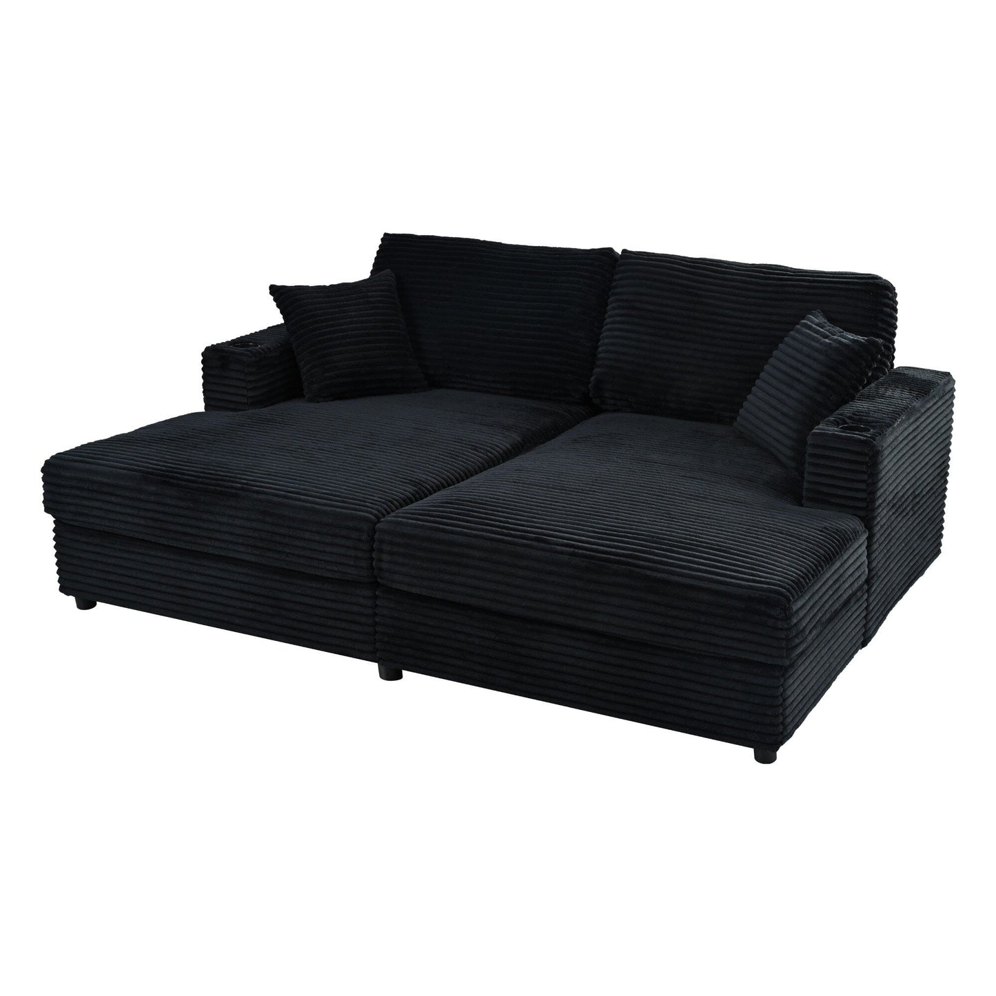 Roomfitters Oversized Loveseat Chaise Lounge Sectional Sofa Bed, Corduroy Sleeper with USB Ports, Cup Holders