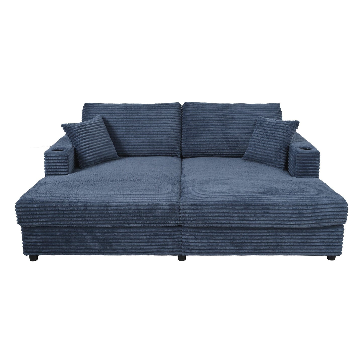 Roomfitters Oversized Loveseat Chaise Lounge Sectional Sofa Bed, Corduroy Sleeper with USB Ports, Cup Holders