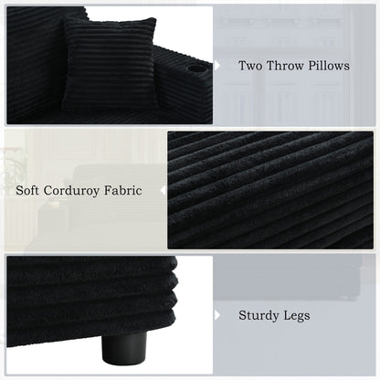 Roomfitters Oversized Loveseat Chaise Lounge Sectional Sofa Bed, Corduroy Sleeper with USB Ports, Cup Holders