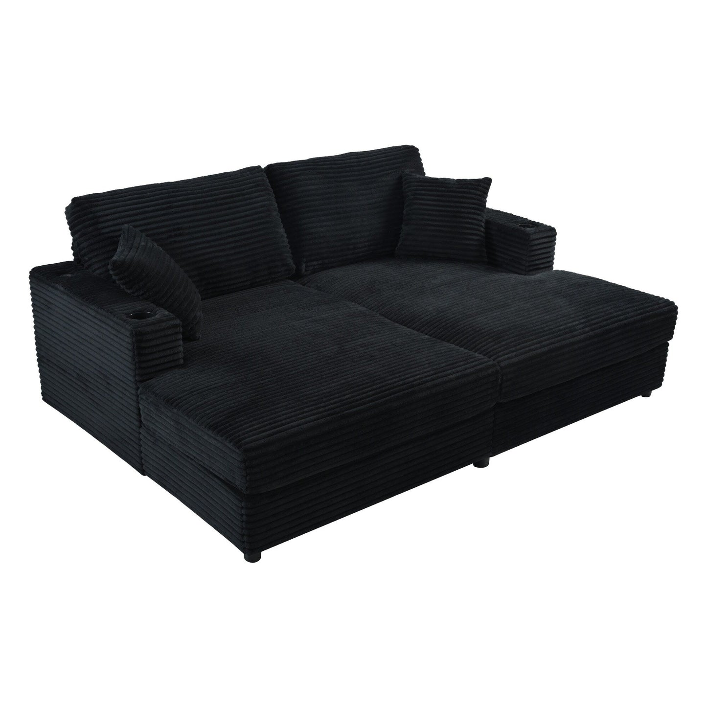 Roomfitters Oversized Loveseat Chaise Lounge Sectional Sofa Bed, Corduroy Sleeper with USB Ports, Cup Holders