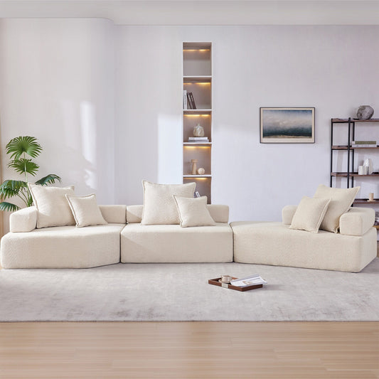 Roomfitters Oversized Modular Sofa with 3-Piece Boucle Set, Convertible Floor Couch for Living Room, Beige
