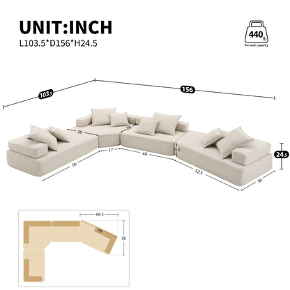 Roomfitters Oversized U-Shaped Sectional Sofa with 4-Piece Boucle Set, Foam-Filled Modular Floor Couch, Beige