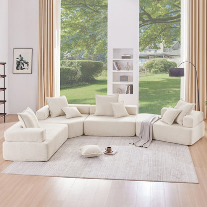 Roomfitters Oversized U-Shaped Sectional Sofa with 4-Piece Boucle Set, Foam-Filled Modular Floor Couch, Beige