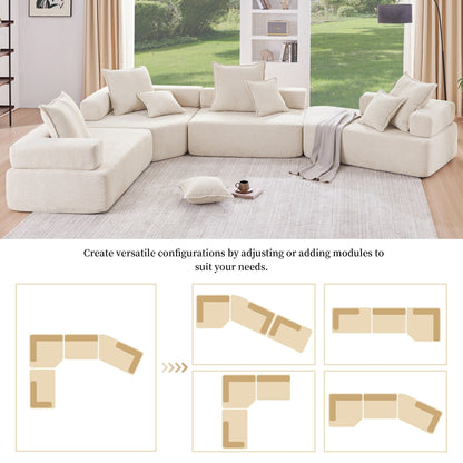 Roomfitters Oversized U-Shaped Sectional Sofa with 4-Piece Boucle Set, Foam-Filled Modular Floor Couch, Beige
