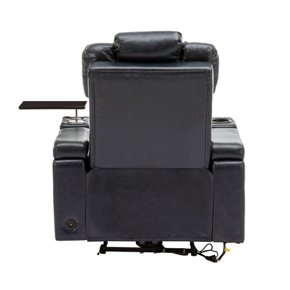 Roomfitters PU Leather Power Recliner Home Theater Seat with Cooling Cup Holder USB Ports Tray Table and Arm Storage