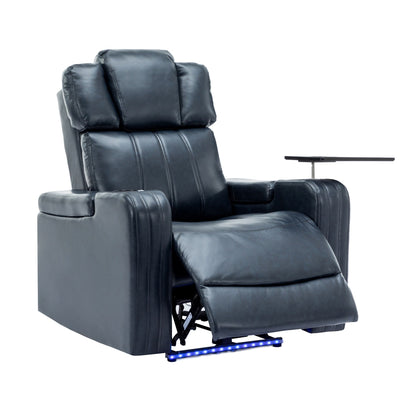 Roomfitters PU Leather Power Recliner Home Theater Seat with Cooling Cup Holder USB Ports Tray Table and Arm Storage