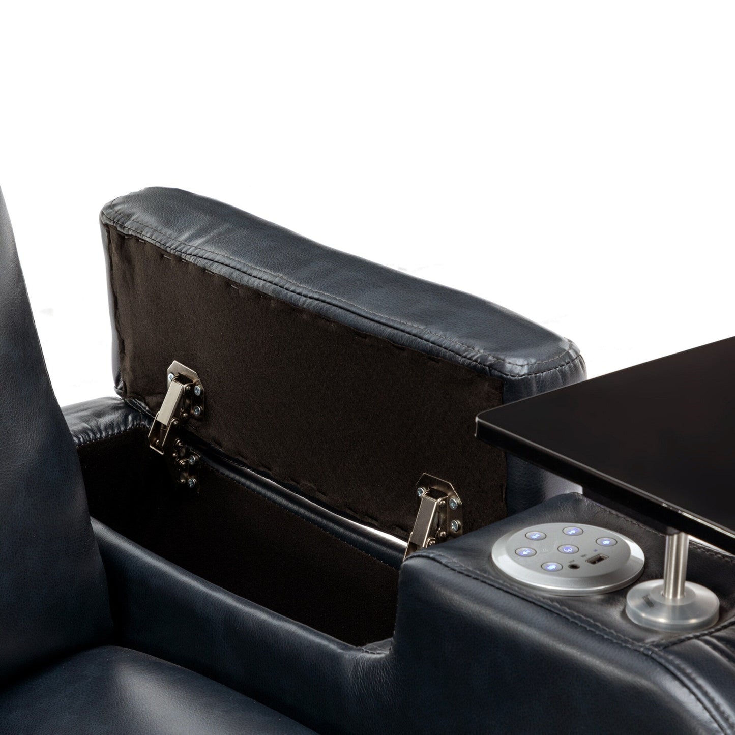 Roomfitters PU Leather Power Recliner Home Theater Seat with Cooling Cup Holder USB Ports Tray Table and Arm Storage