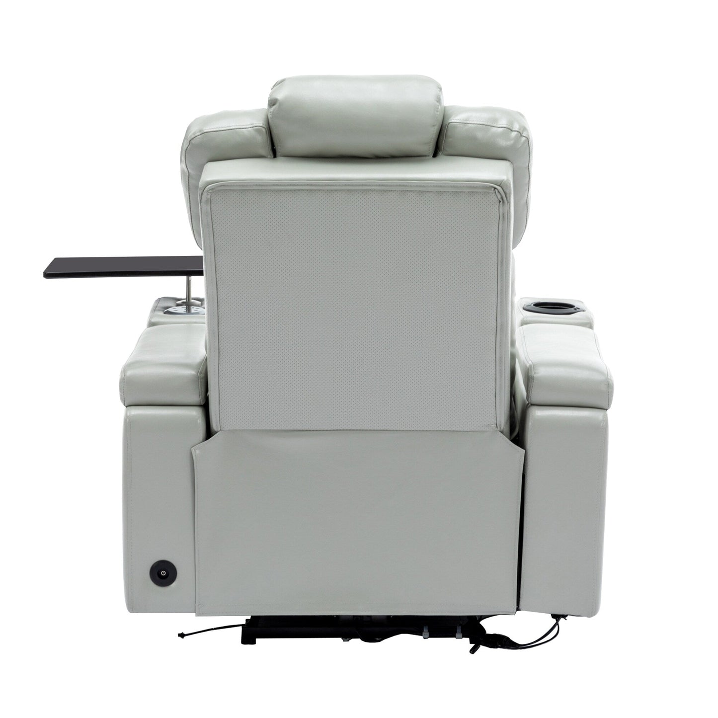 Roomfitters PU Leather Power Recliner Home Theater Seat with Cooling Cup Holder USB Ports Tray Table and Arm Storage