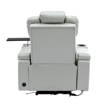 Roomfitters PU Leather Power Recliner Home Theater Seat with Cooling Cup Holder USB Ports Tray Table and Arm Storage