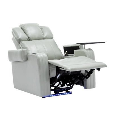 Roomfitters PU Leather Power Recliner Home Theater Seat with Cooling Cup Holder USB Ports Tray Table and Arm Storage