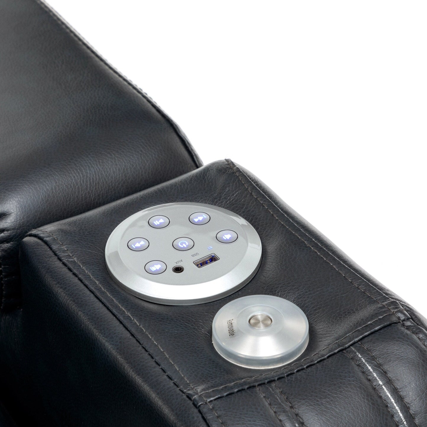 Roomfitters PU Leather Power Recliner Home Theater Seat with Cooling Cup Holder USB Ports Tray Table and Arm Storage