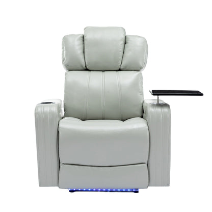 Roomfitters PU Leather Power Recliner Home Theater Seat with Cooling Cup Holder USB Ports Tray Table and Arm Storage