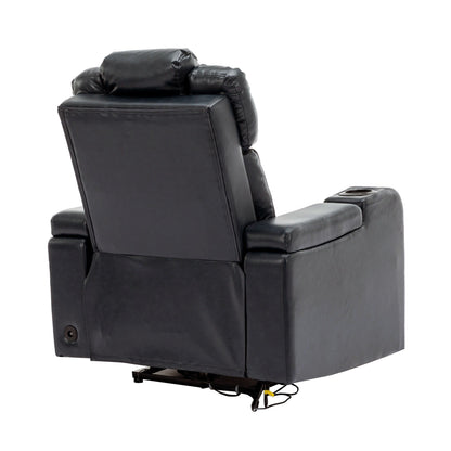 Roomfitters PU Leather Power Recliner Home Theater Seat with Cooling Cup Holder USB Ports Tray Table and Arm Storage