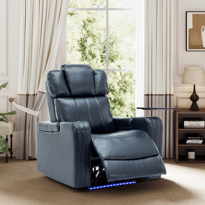 Roomfitters PU Leather Power Recliner Home Theater Seat with Cooling Cup Holder USB Ports Tray Table and Arm Storage