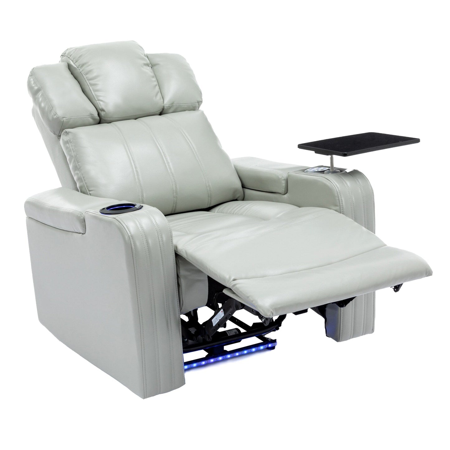 Roomfitters PU Leather Power Recliner Home Theater Seat with Cooling Cup Holder USB Ports Tray Table and Arm Storage