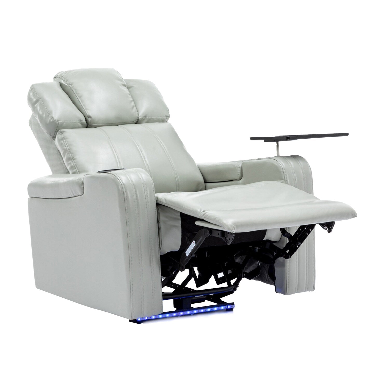 Roomfitters PU Leather Power Recliner Home Theater Seat with Cooling Cup Holder USB Ports Tray Table and Arm Storage