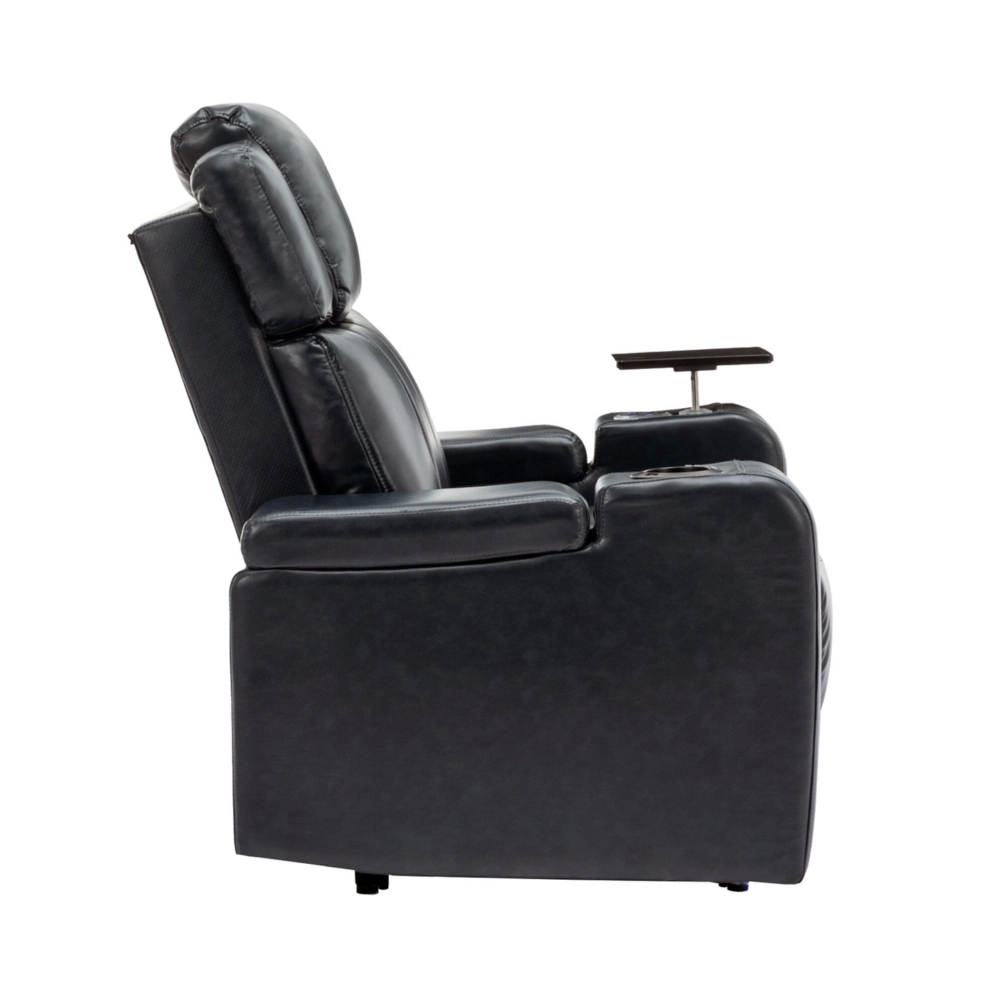 Roomfitters PU Leather Power Recliner Home Theater Seat with Cooling Cup Holder USB Ports Tray Table and Arm Storage