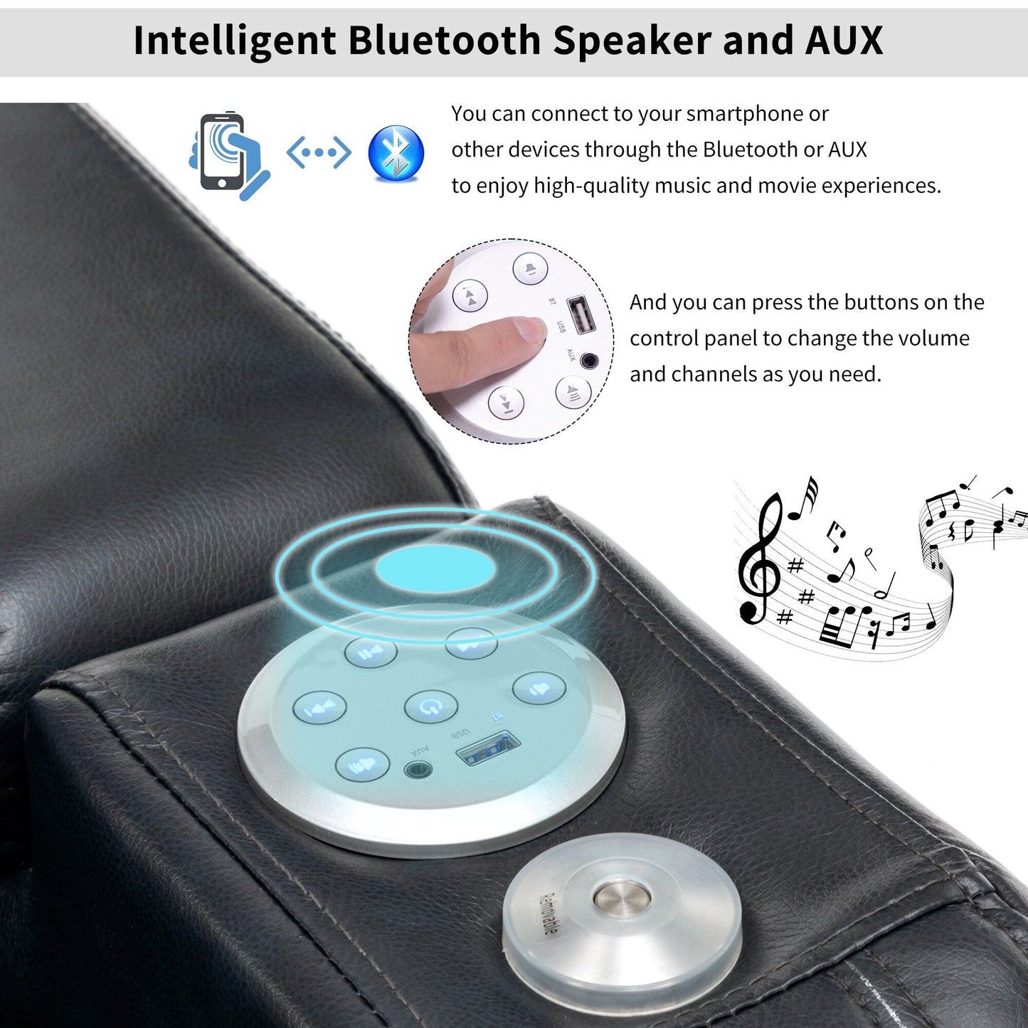 Roomfitters PU Leather Power Recliner Home Theater Seat with Cooling Cup Holder USB Ports Tray Table and Arm Storage