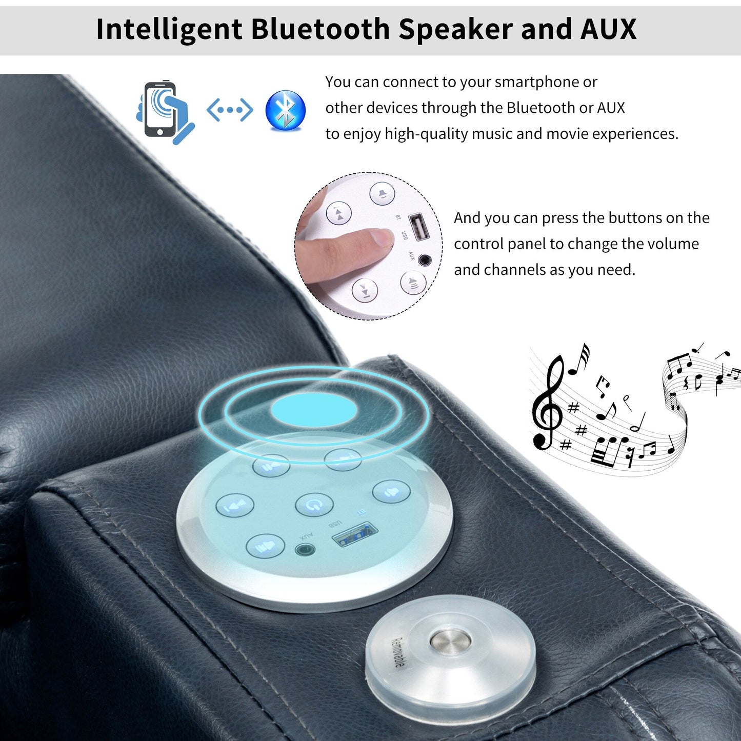 Roomfitters PU Leather Power Recliner Home Theater Seat with Cooling Cup Holder USB Ports Tray Table and Arm Storage