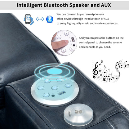 Roomfitters PU Leather Power Recliner Home Theater Seat with Cooling Cup Holder USB Ports Tray Table and Arm Storage