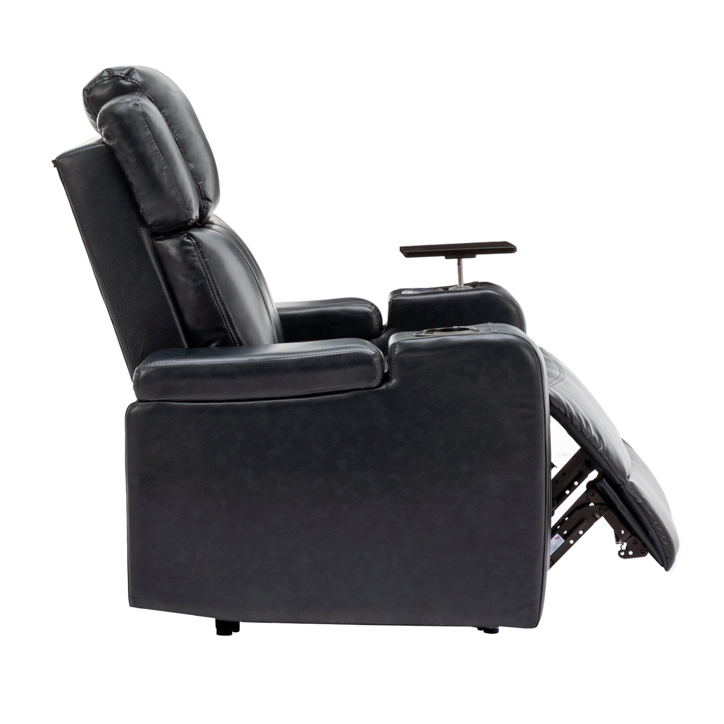 Roomfitters PU Leather Power Recliner Home Theater Seat with Cooling Cup Holder USB Ports Tray Table and Arm Storage