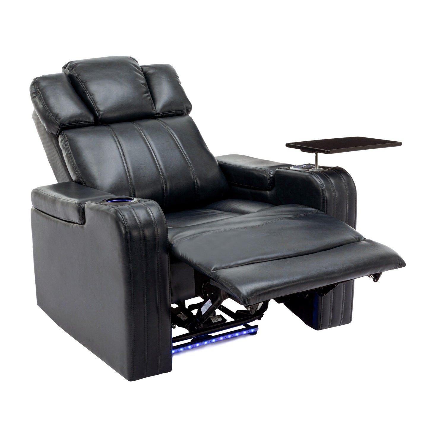 Roomfitters PU Leather Power Recliner Home Theater Seat with Cooling Cup Holder USB Ports Tray Table and Arm Storage