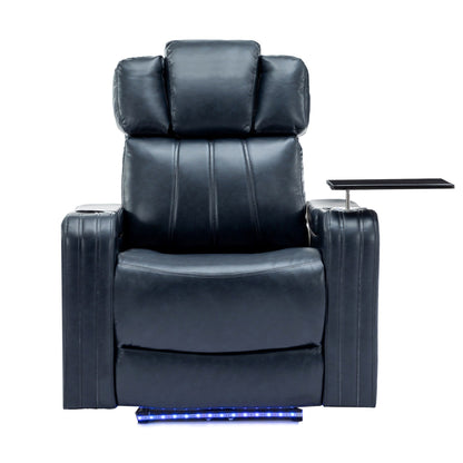 Roomfitters PU Leather Power Recliner Home Theater Seat with Cooling Cup Holder USB Ports Tray Table and Arm Storage