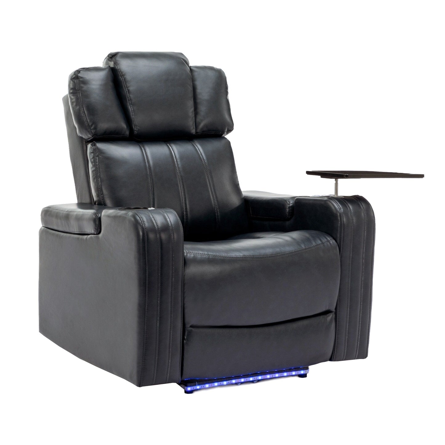 Roomfitters PU Leather Power Recliner Home Theater Seat with Cooling Cup Holder USB Ports Tray Table and Arm Storage