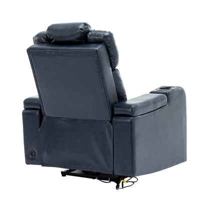 Roomfitters PU Leather Power Recliner Home Theater Seat with Cooling Cup Holder USB Ports Tray Table and Arm Storage