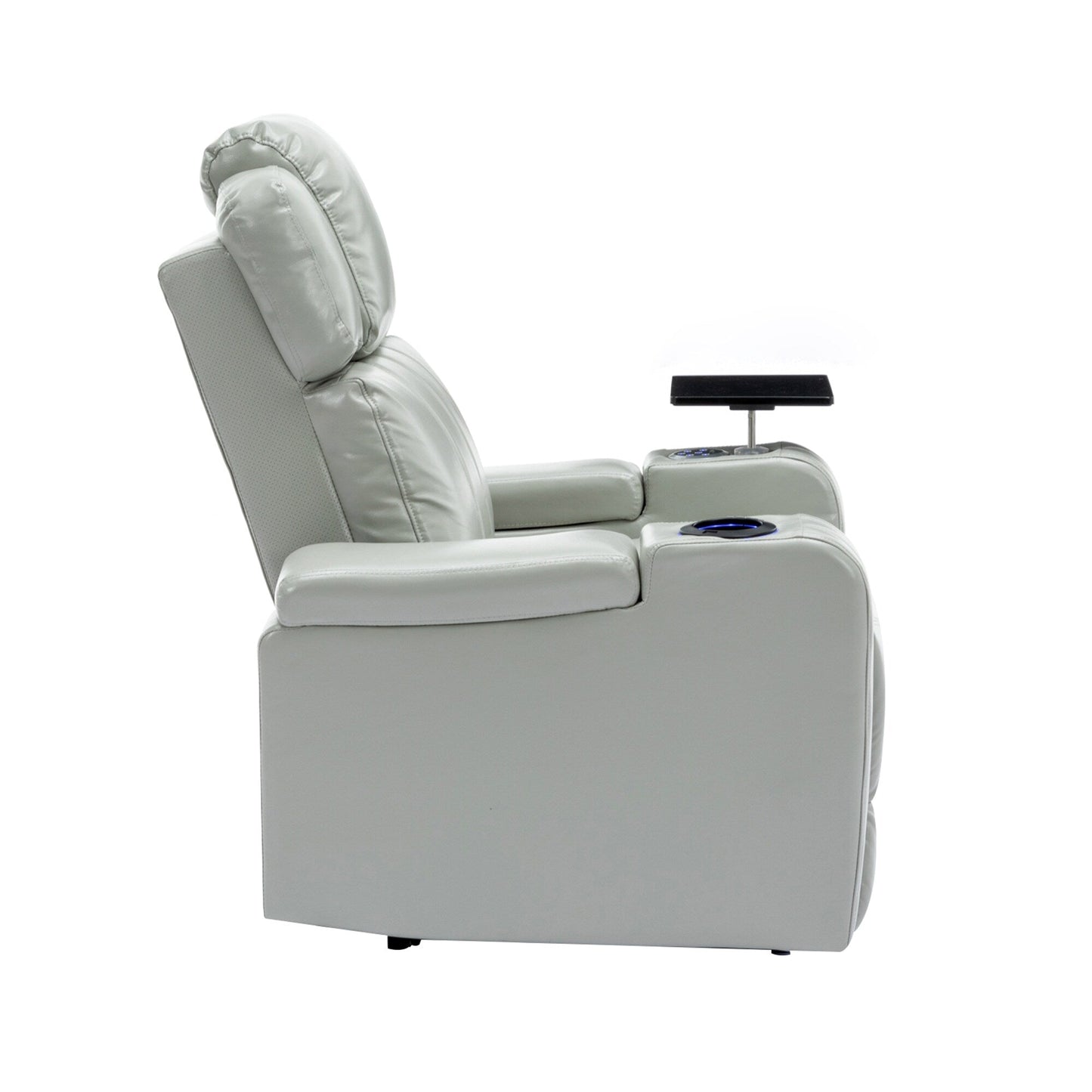 Roomfitters PU Leather Power Recliner Home Theater Seat with Cooling Cup Holder USB Ports Tray Table and Arm Storage