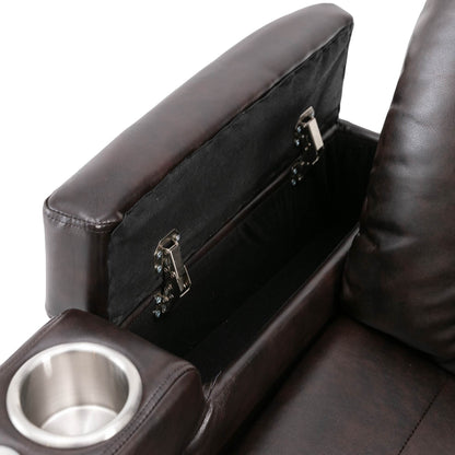 Roomfitters Power Recliner Seat with Storage Arms Cupholders Swivel Tray and Phone Stand, Brown