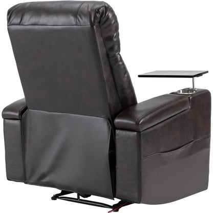 Roomfitters Power Recliner Seat with Storage Arms Cupholders Swivel Tray and Phone Stand, Brown