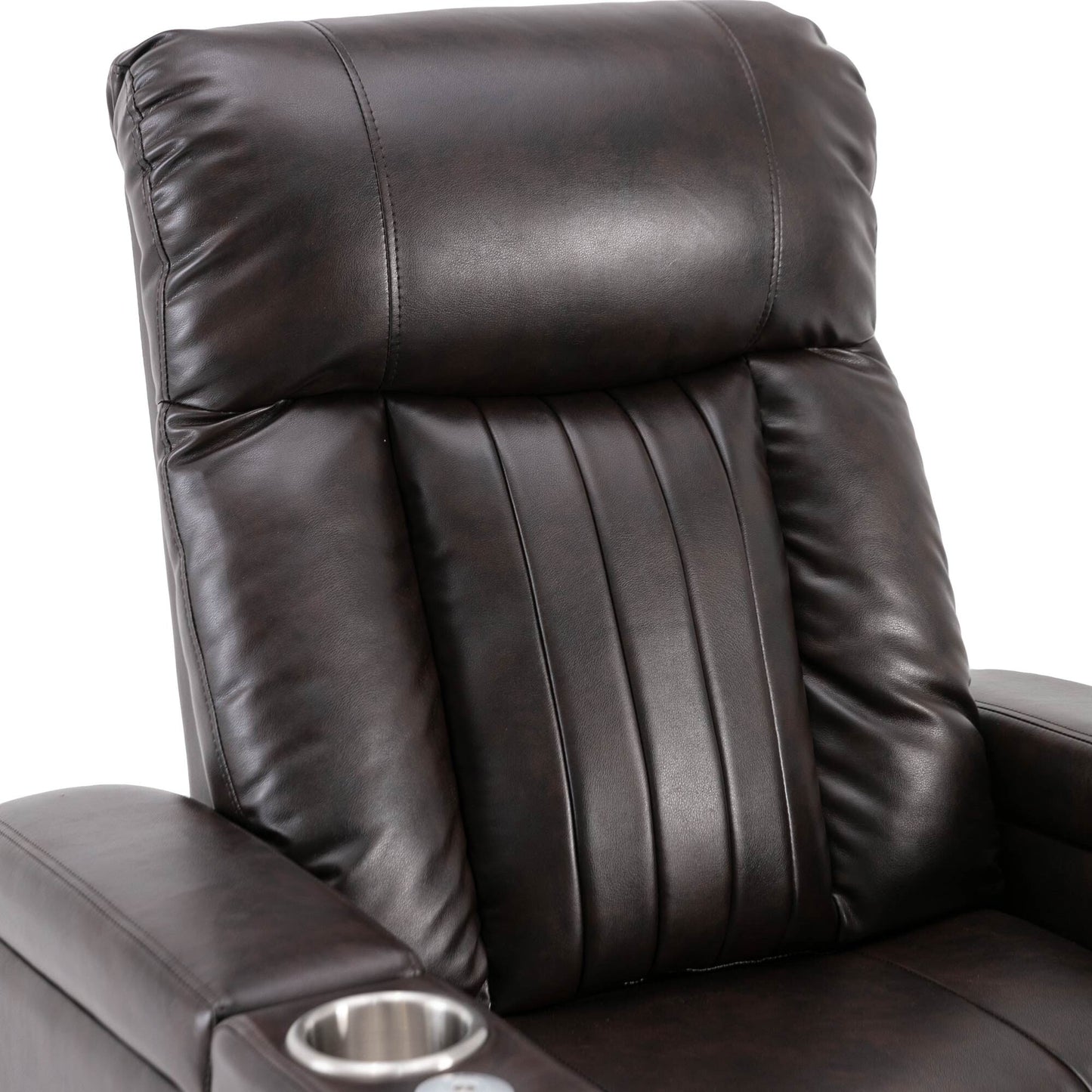 Roomfitters Power Recliner Seat with Storage Arms Cupholders Swivel Tray and Phone Stand, Brown