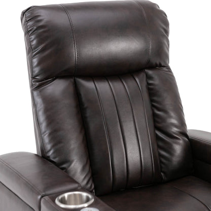 Roomfitters Power Recliner Seat with Storage Arms Cupholders Swivel Tray and Phone Stand, Brown