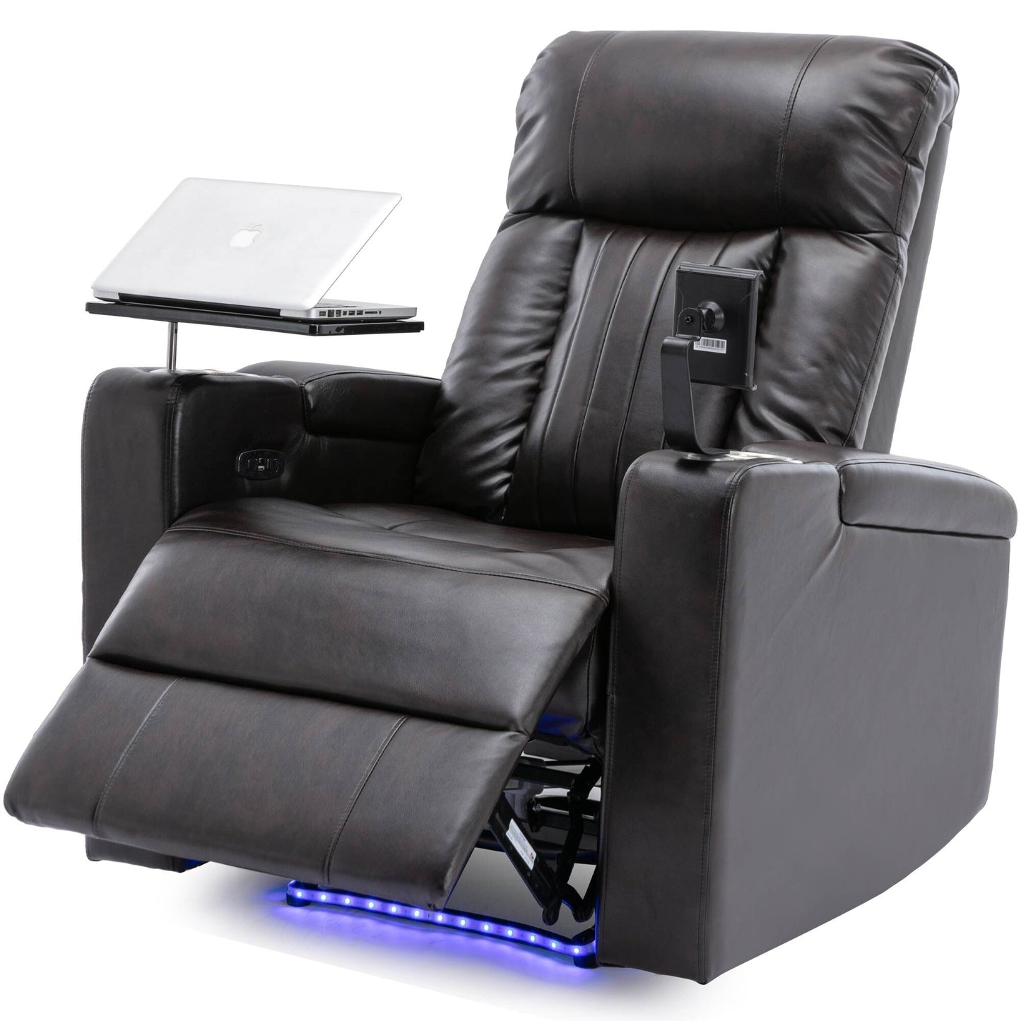Roomfitters Power Recliner Seat with Storage Arms Cupholders Swivel Tray and Phone Stand, Brown