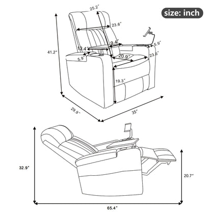Roomfitters Power Recliner Seat with Storage Arms Cupholders Swivel Tray and Phone Stand, Brown