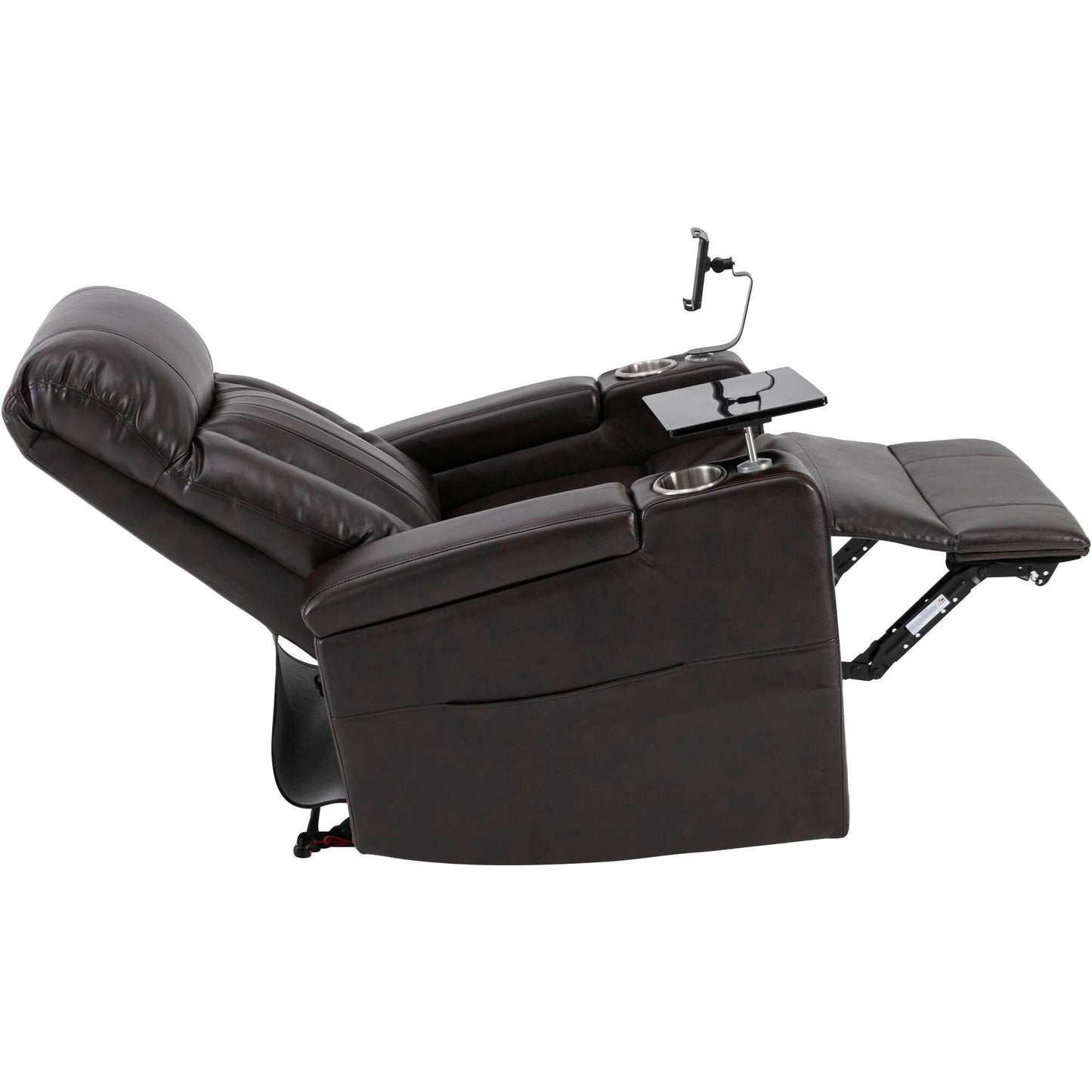 Roomfitters Power Recliner Seat with Storage Arms Cupholders Swivel Tray and Phone Stand, Brown