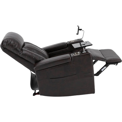 Roomfitters Power Recliner Seat with Storage Arms Cupholders Swivel Tray and Phone Stand, Brown