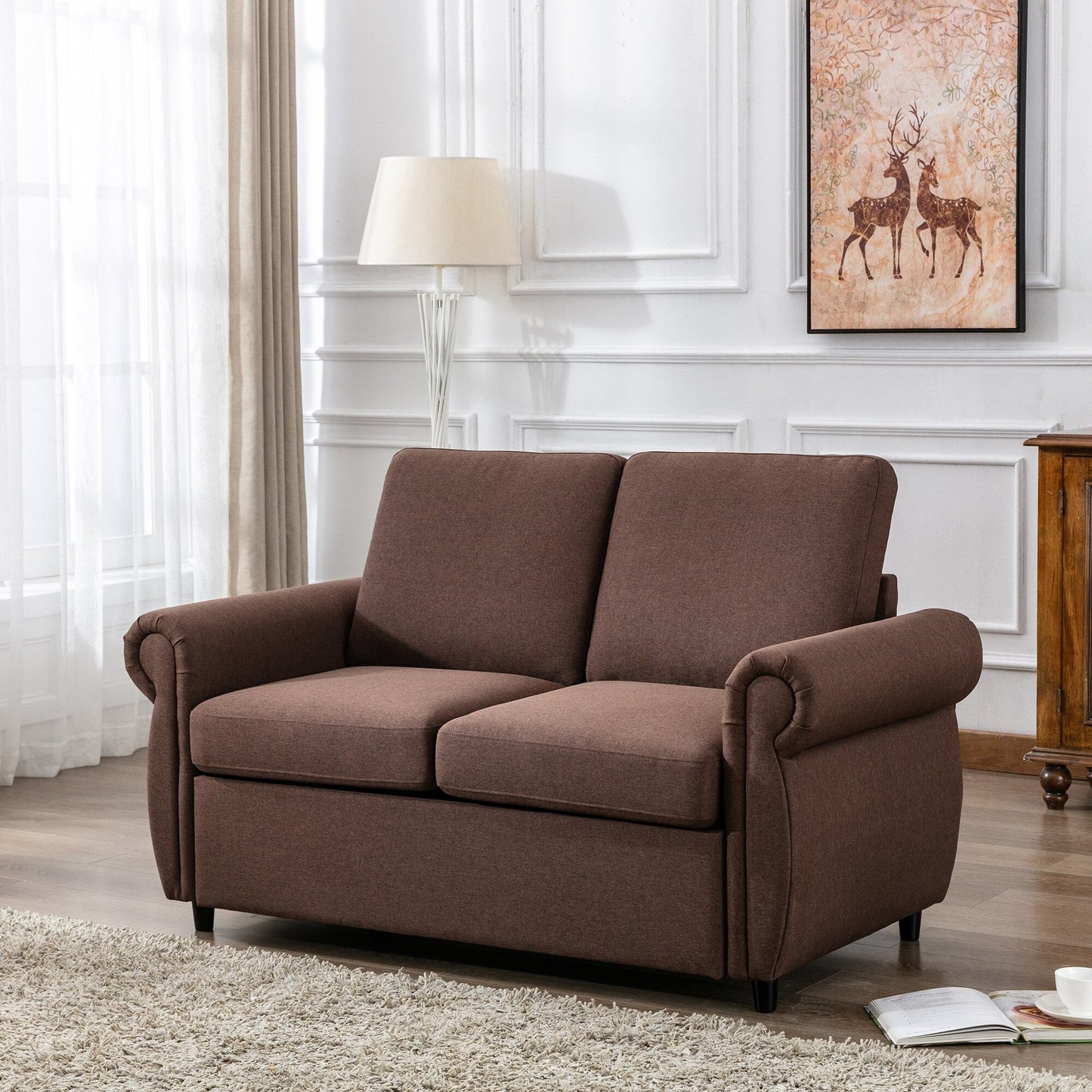 Roomfitters Pull-Out Loveseat Sofa Bed with Twin Size Memory Mattress, Space-Saving Sleeper Couch for Living Room