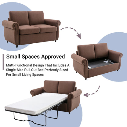 Roomfitters Pull-Out Loveseat Sofa Bed with Twin Size Memory Mattress, Space-Saving Sleeper Couch for Living Room