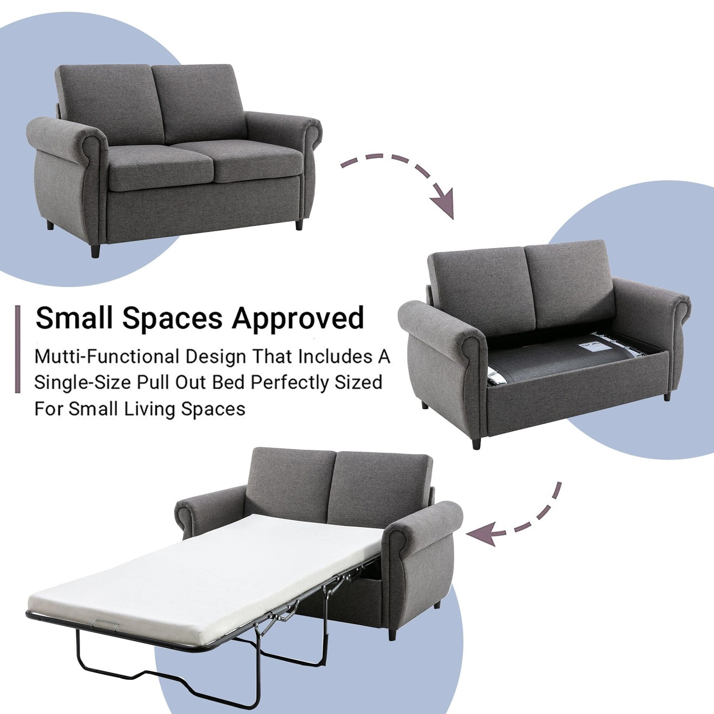 Roomfitters Pull-Out Loveseat Sofa Bed with Twin Size Memory Mattress, Space-Saving Sleeper Couch for Living Room