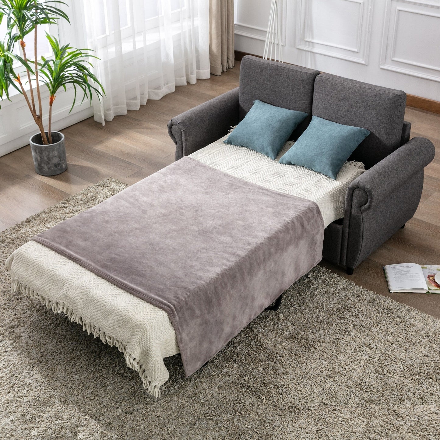 Roomfitters Pull-Out Loveseat Sofa Bed with Twin Size Memory Mattress, Space-Saving Sleeper Couch for Living Room