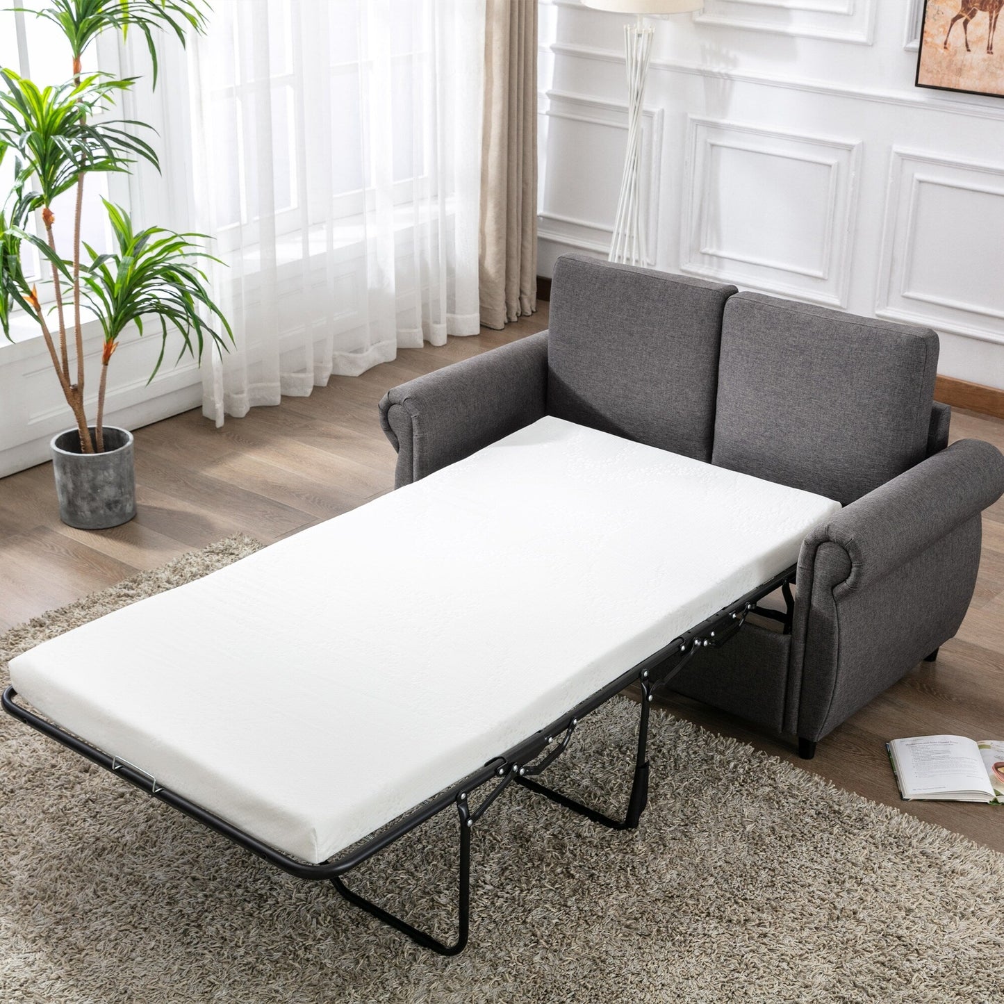 Roomfitters Pull-Out Loveseat Sofa Bed with Twin Size Memory Mattress, Space-Saving Sleeper Couch for Living Room