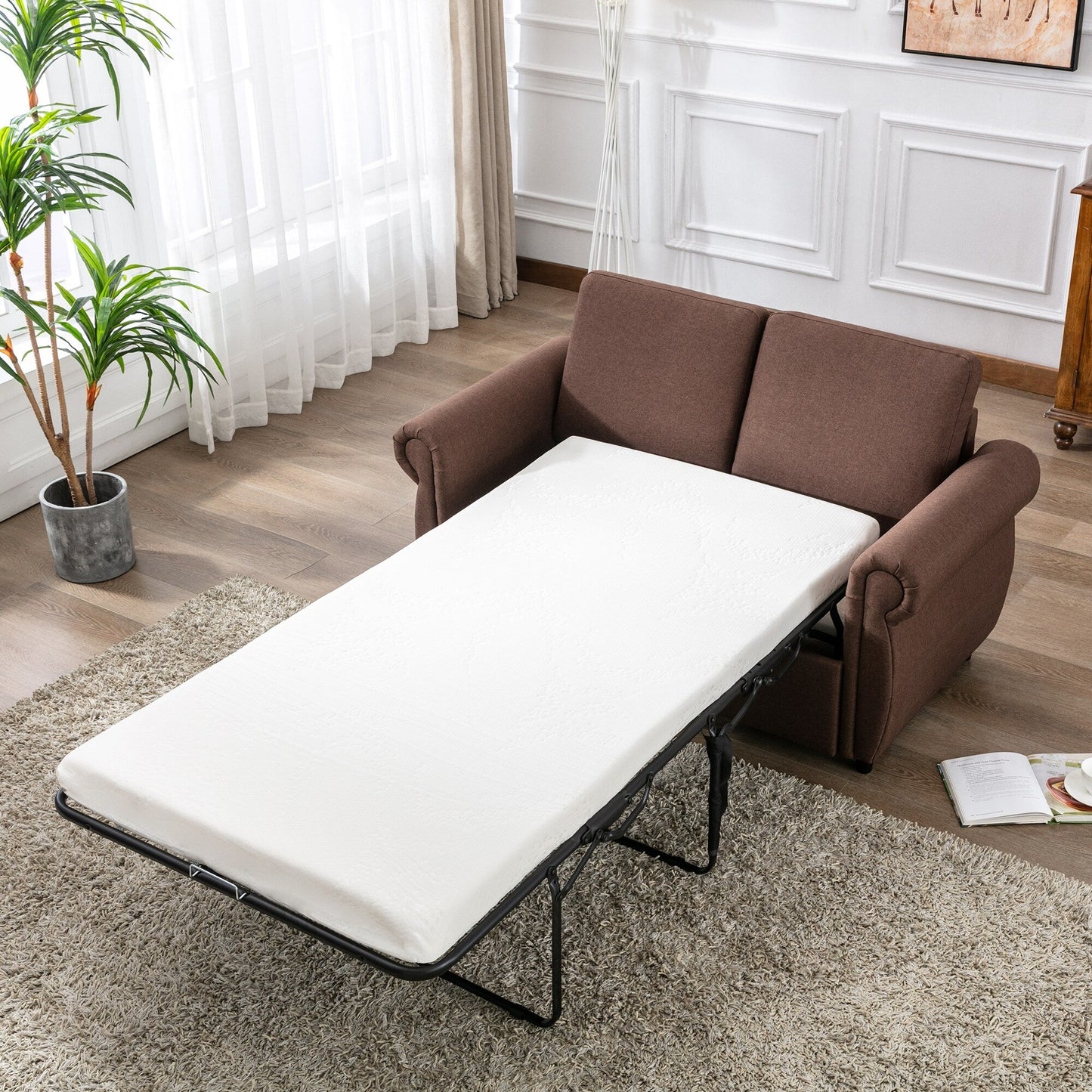 Roomfitters Pull-Out Loveseat Sofa Bed with Twin Size Memory Mattress, Space-Saving Sleeper Couch for Living Room