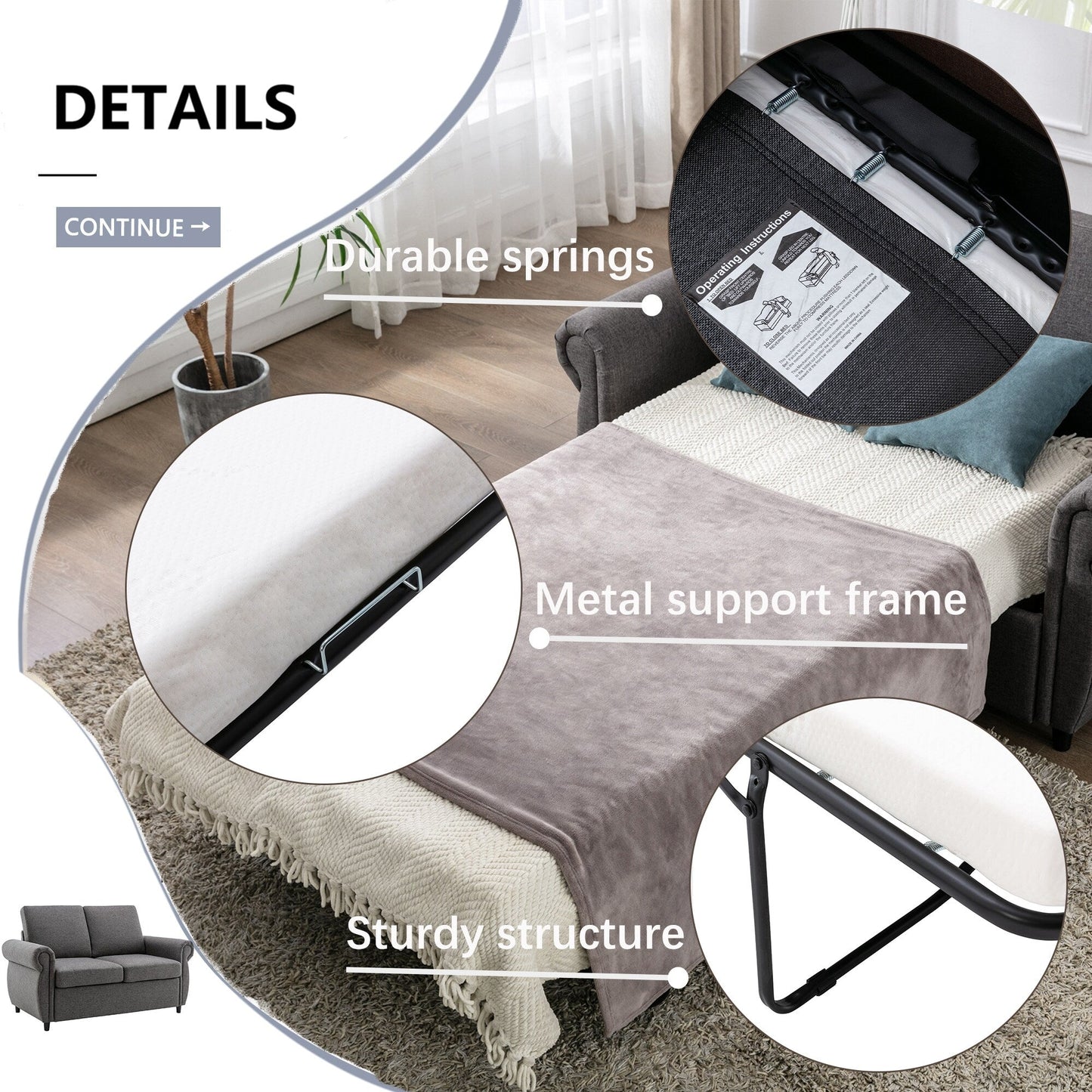 Roomfitters Pull-Out Loveseat Sofa Bed with Twin Size Memory Mattress, Space-Saving Sleeper Couch for Living Room